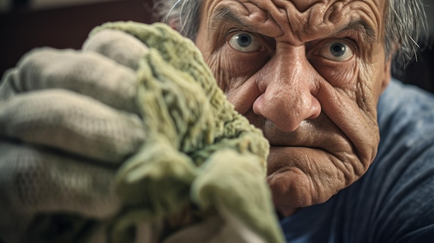 Foto reazione della persona all'odore sgradevole dei calzini sporchi