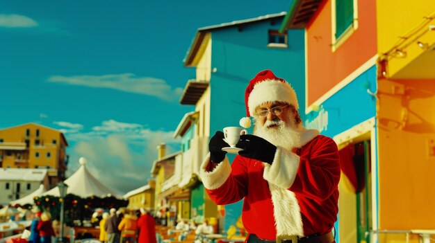 Foto una persona in costume di babbo natale per le strade della città portoghese di vila do campo