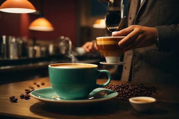 Person serving a cup of coffee