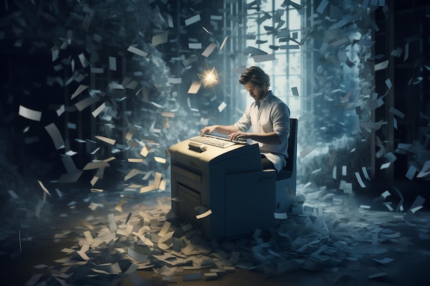 Photo a person shredding confidential documents generative ai