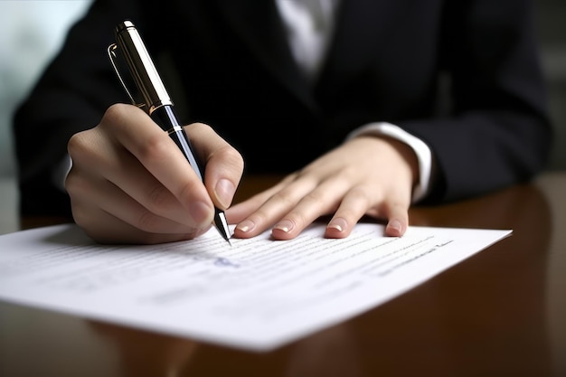 A person signing a document with a pen