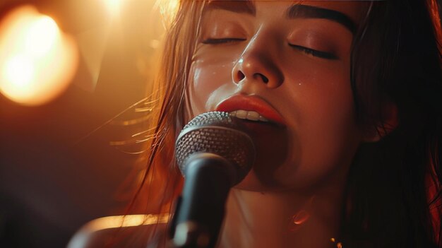 Person Singing Into Microphone Close Up