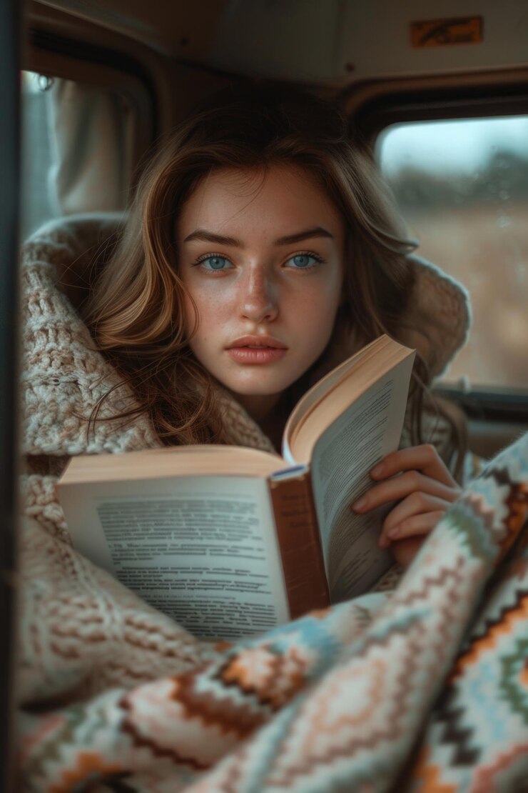Фотография человек, сидящий в машине, погруженный в книгу.