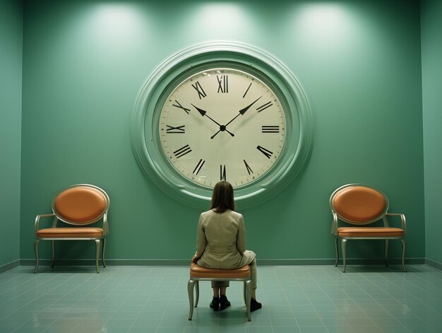 A person sitting in front of wall clock