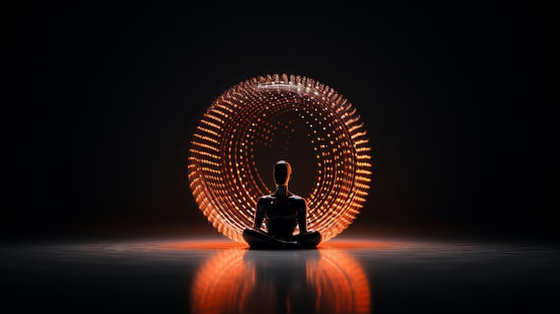Photo a person sitting in a lotus position in front of an orange circle