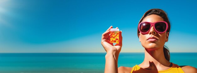 A person sitting under the scorching sun visibly uncomfortable while holding a pill bottle