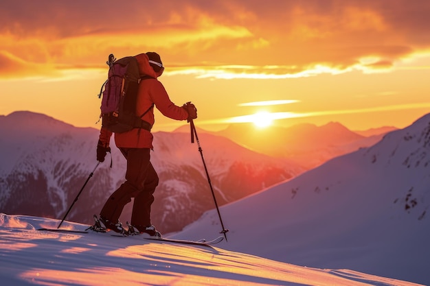 Person Skis on Snowy Hill