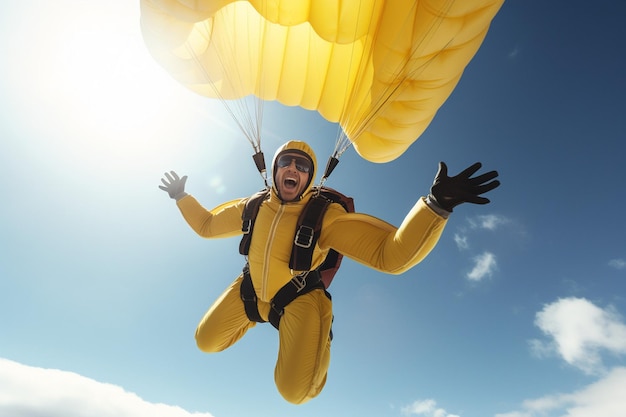 Foto una persona che fa paracadutismo con un paracadute di banane