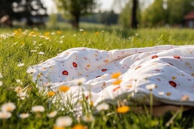 A person sleeping in a field of flowers