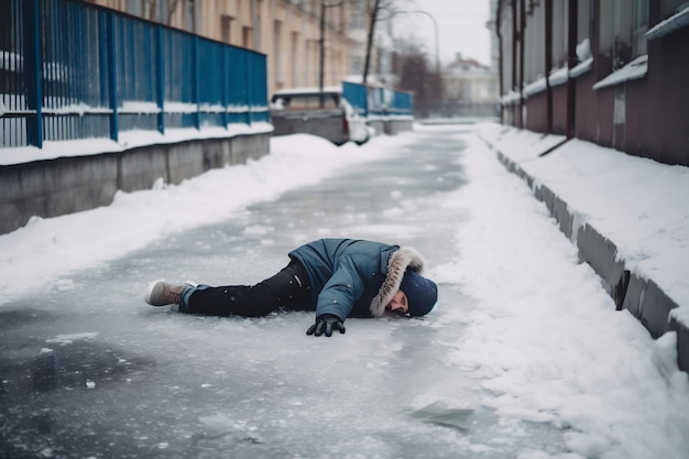 A person slipped and fell on the street on the ice AI Generated