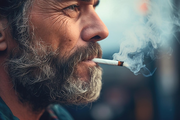 Foto una persona che fuma profondamente in contemplazione lotta contro il fumo giornata mondiale senza tabacco