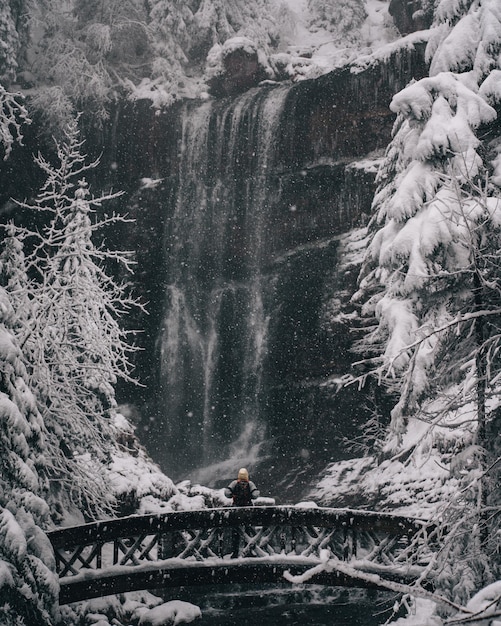 Photo person on snow covered land