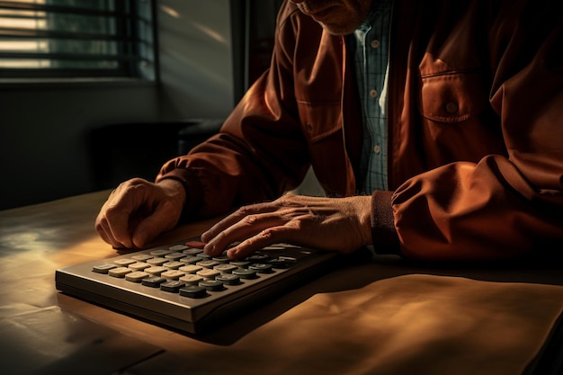 a person solving a math problem using a handheld calculator
