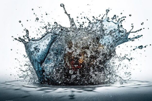 A person splashing in a water with a face in the air.