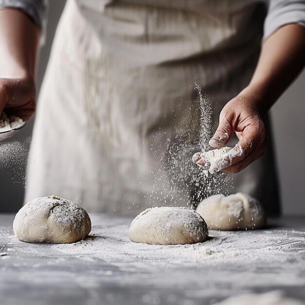 Person Sprinkling Flour on Top of a Doughnut