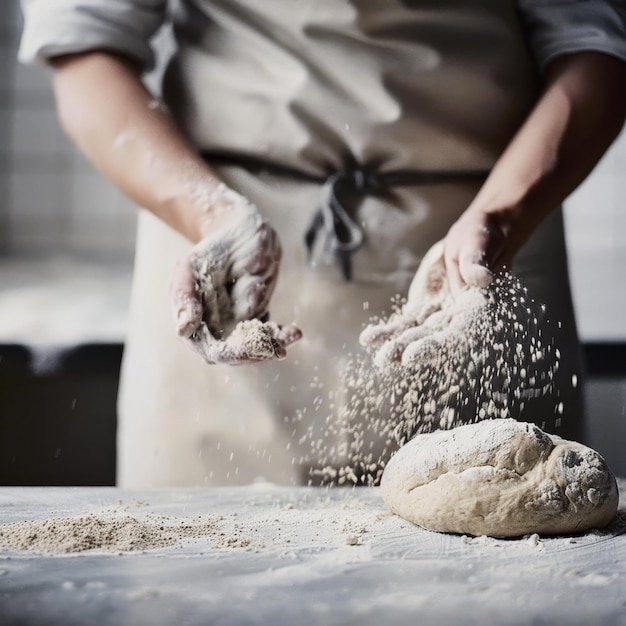 Person Sprinkling Flour on Top of a Doughnut