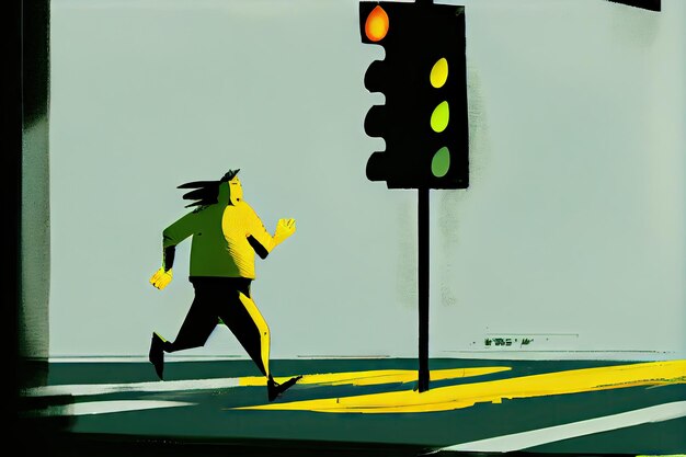 Person sprinting to cross green light before it turns yellow or red