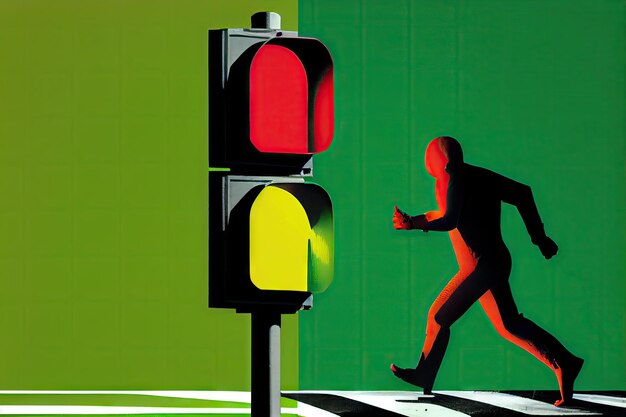 Person sprinting to cross green light before it turns yellow or red