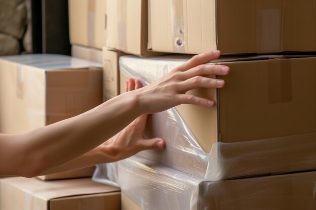 Фото Человек, складывающий коробки, с расплывчатыми руками при их упорядочении