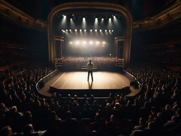 a person on a stage with a person on it