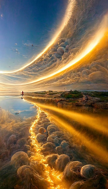 Person standing on a beach next to a body of water