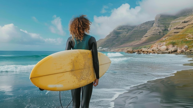 Person Standing on Beach Holding Surfboard