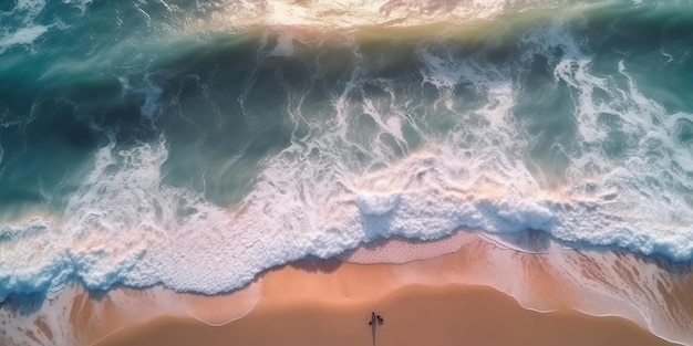 Человек стоит на пляже на фоне океана