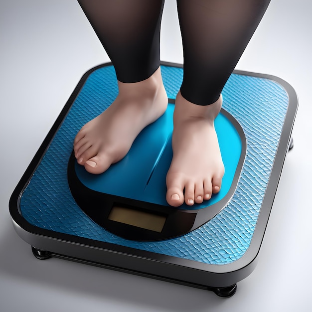 a person standing on a blue scale pattern