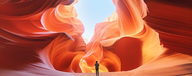 A person standing in a canyon