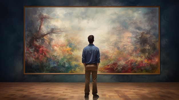 Person standing in contemplating before an artwork Beautiful illustration picture Generative AI