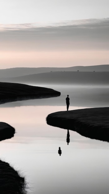 Photo person standing on edge of water