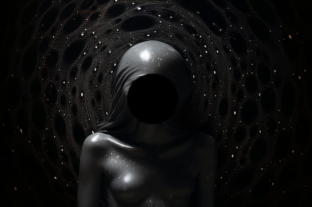 a person standing in front of a black hole