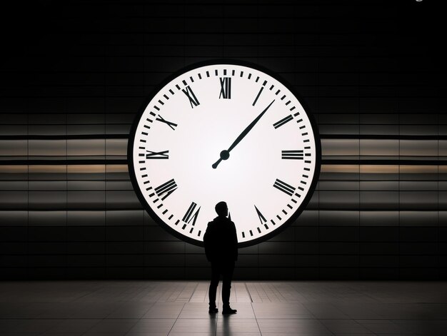 Photo a person standing in front of a large clock