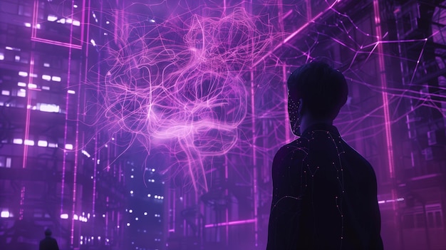 Person Standing in Front of Purple Background Generative AI