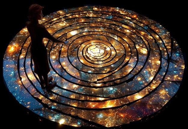 Person Standing in Front of Spiral Object