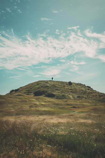 Foto una persona in piedi su una collina