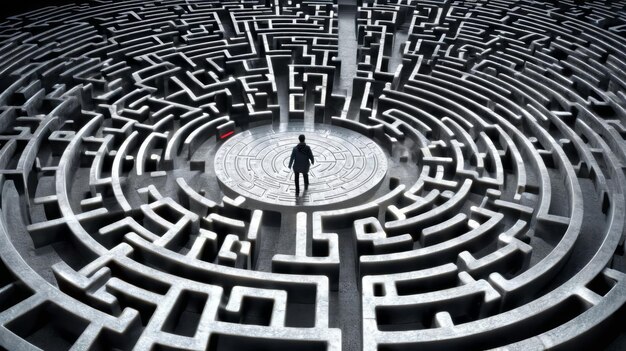 Photo person standing in a large circular maze