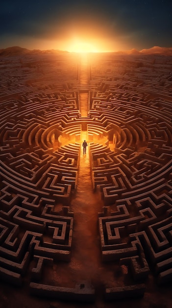 Photo a person standing in a maze