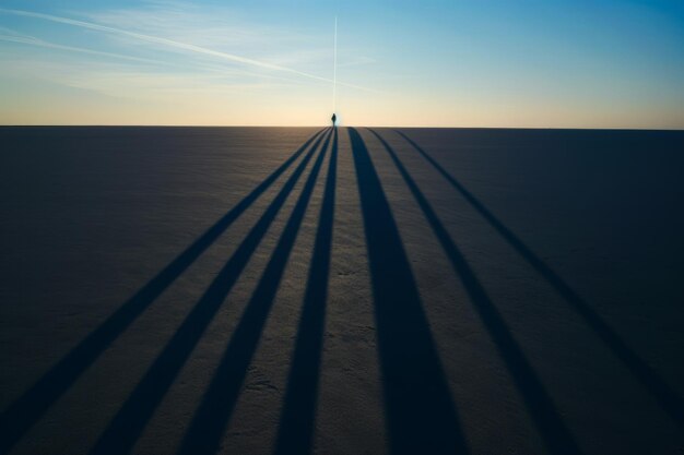 Photo person standing in the middle of desert with long shadows generative ai