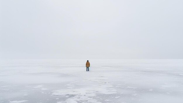 A person standing in the middle of a frozen lake