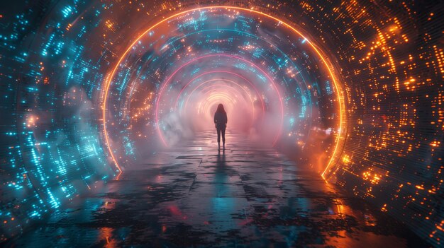 Person Standing in the Middle of a Tunnel Generative AI