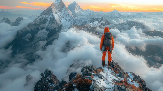 Foto persona in piedi sulla vetta della montagna