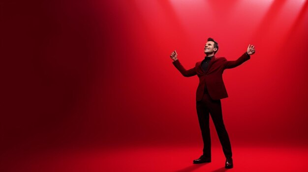 Photo person standing on a red background