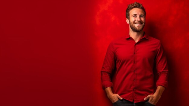 Photo person standing on a red background