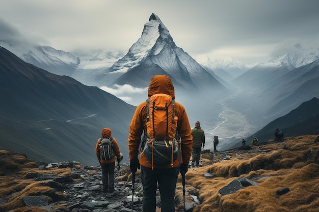 A person standing on a rock looking at a mountain Climbing peaks