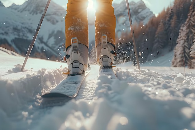 Person Standing on Skis in the Snow