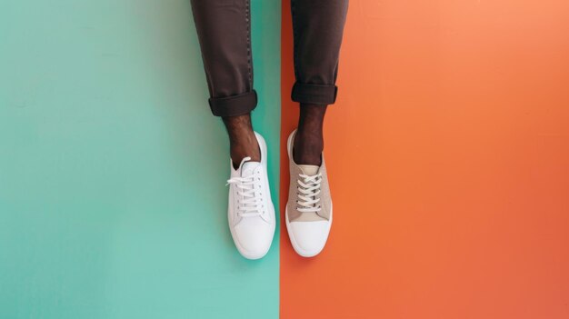 Photo person standing on top of colorful wall