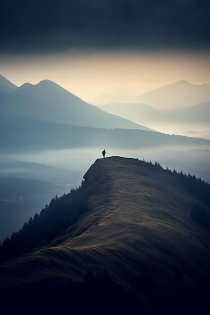 person standing on top of a mountain