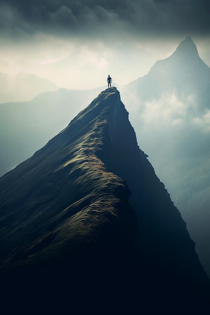 person standing on top of a mountain