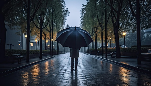 person standing under umbrella in the rain